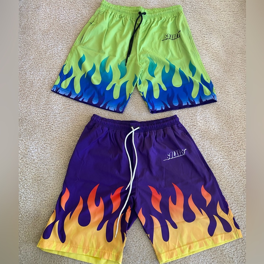 Soleboy Purple & Green Flame Swim Trunks Set (2)